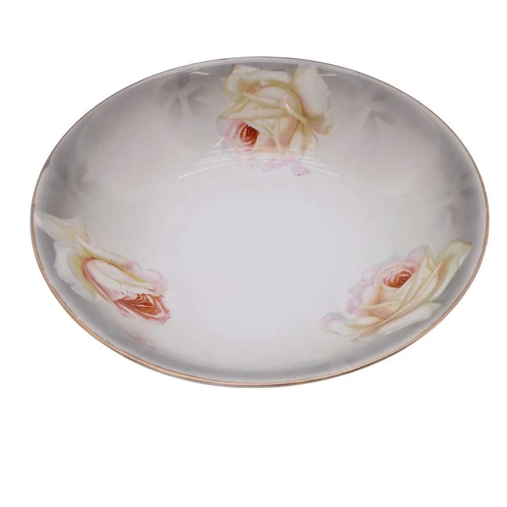 Vessra Germany Serving Bowl Hand Painted Floral Rose Pattern Gold Rim 8